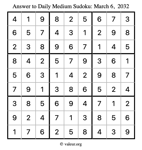 Answer to medium sudoku March 6, 2032