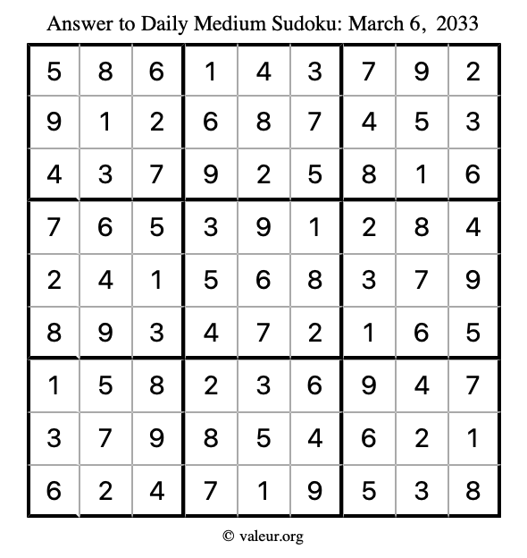 Answer to medium sudoku March 6, 2033