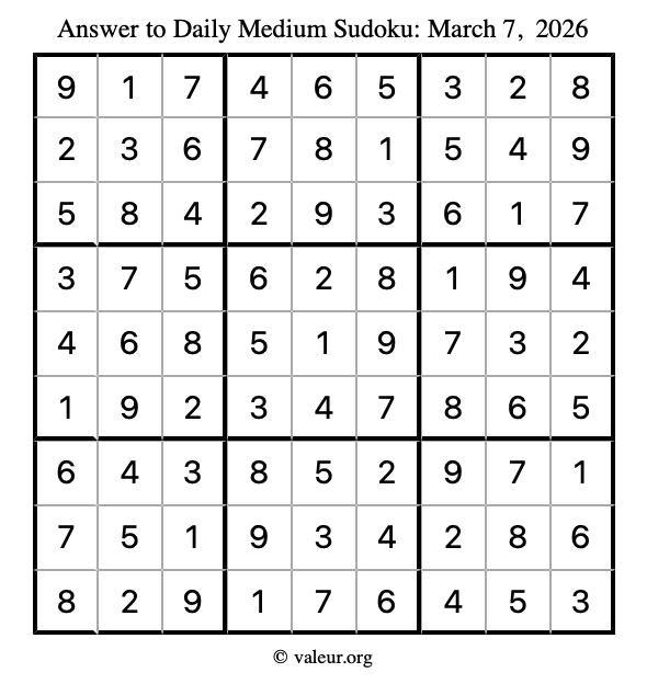 Answer to medium sudoku March 7, 2026