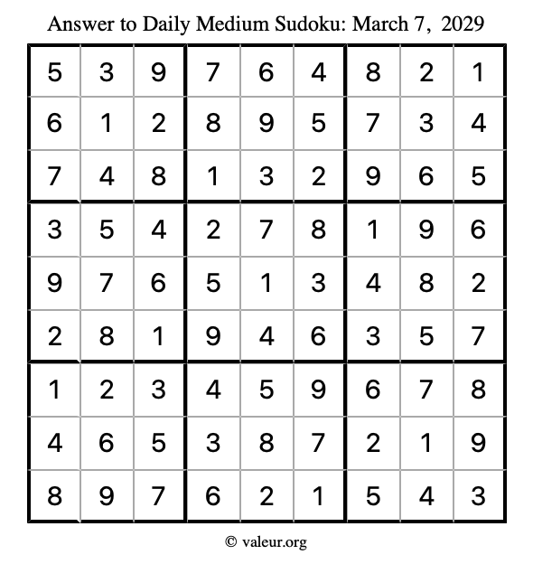 Answer to medium sudoku March 7, 2029