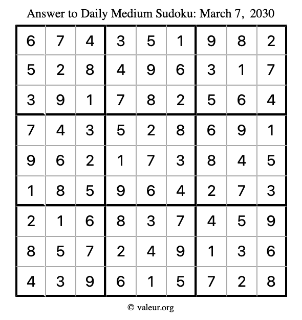 Answer to medium sudoku March 7, 2030