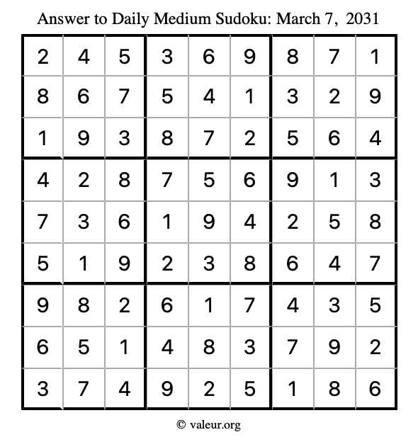 Answer to medium sudoku March 7, 2031