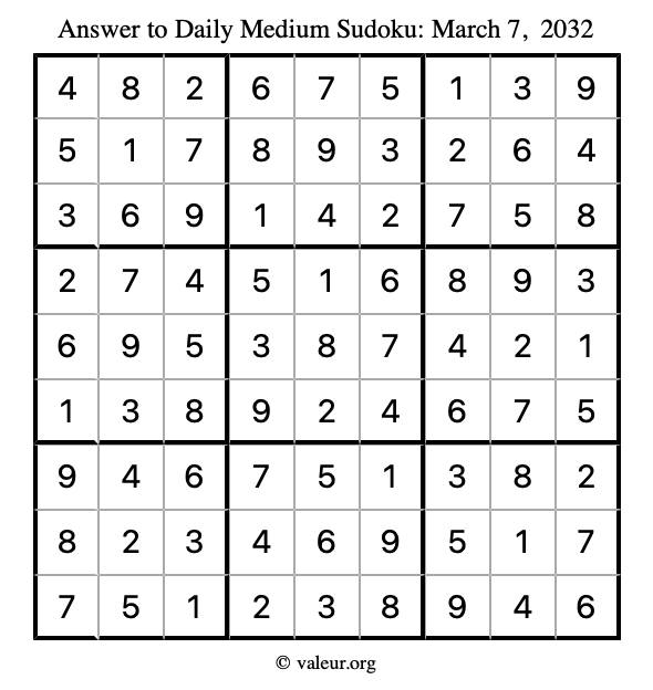 Answer to medium sudoku March 7, 2032