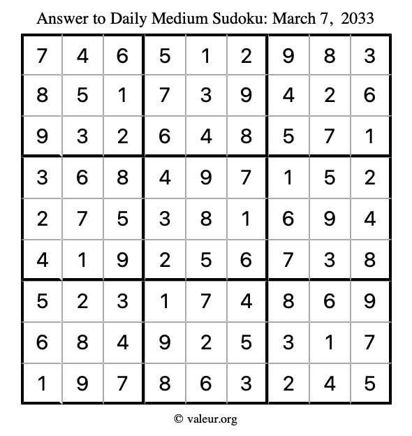 Answer to medium sudoku March 7, 2033