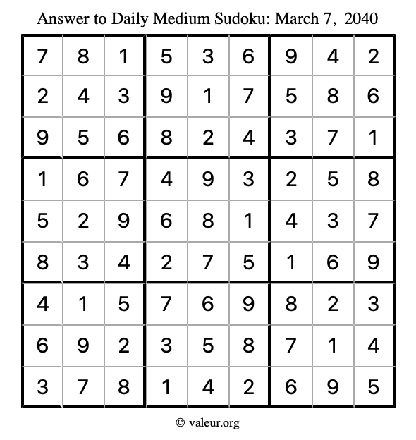 Answer to medium sudoku March 7, 2040