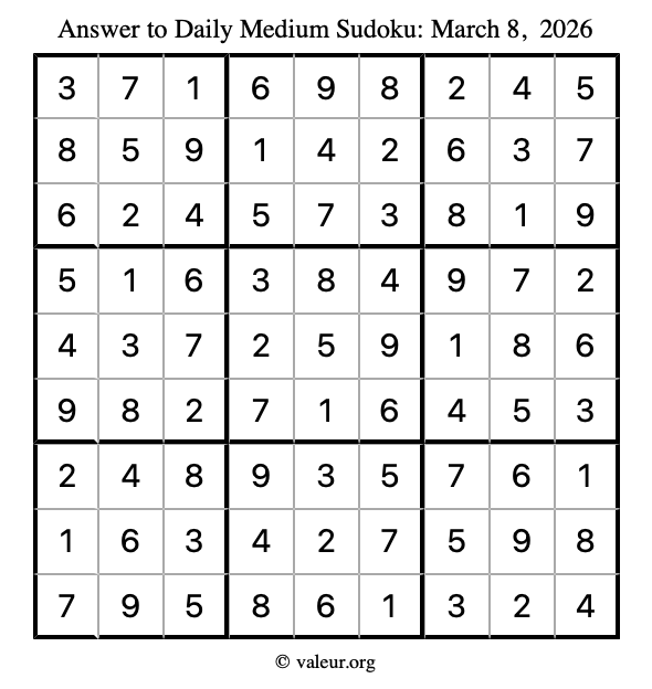 Answer to medium sudoku March 8, 2026