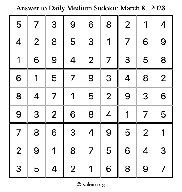 Answer to medium sudoku March 8, 2028