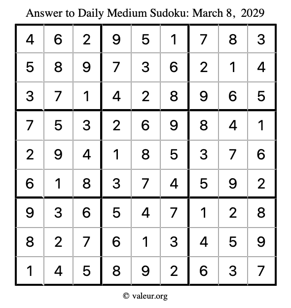 Answer to medium sudoku March 8, 2029