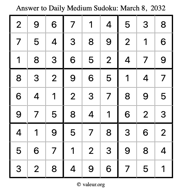 Answer to medium sudoku March 8, 2032