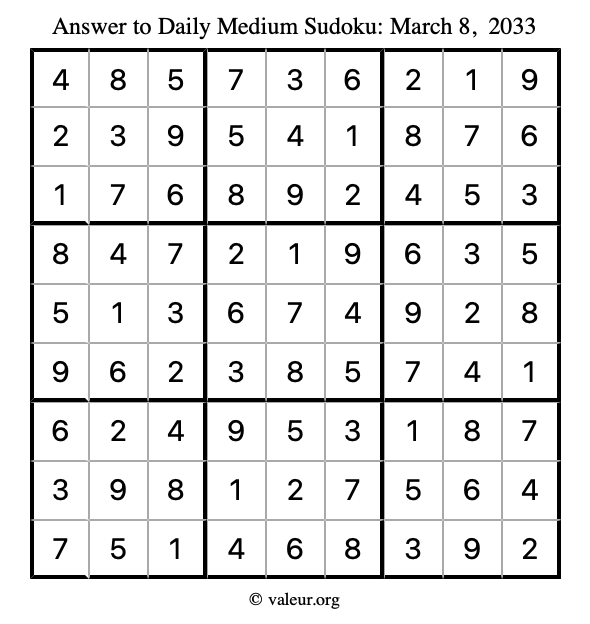 Answer to medium sudoku March 8, 2033
