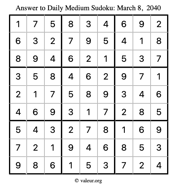Answer to medium sudoku March 8, 2040