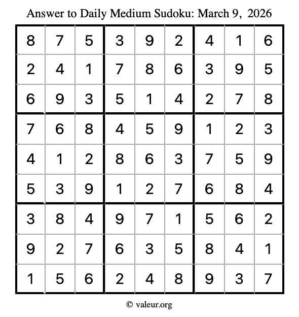 Answer to medium sudoku March 9, 2026