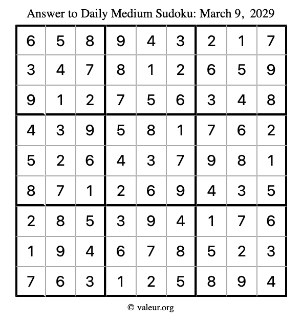 Answer to medium sudoku March 9, 2029