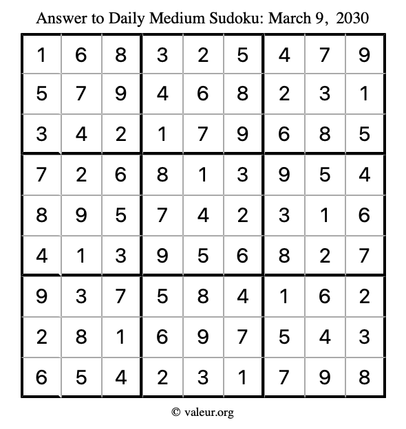 Answer to medium sudoku March 9, 2030