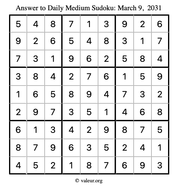 Answer to medium sudoku March 9, 2031