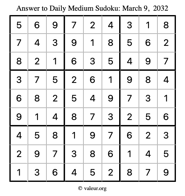 Answer to medium sudoku March 9, 2032