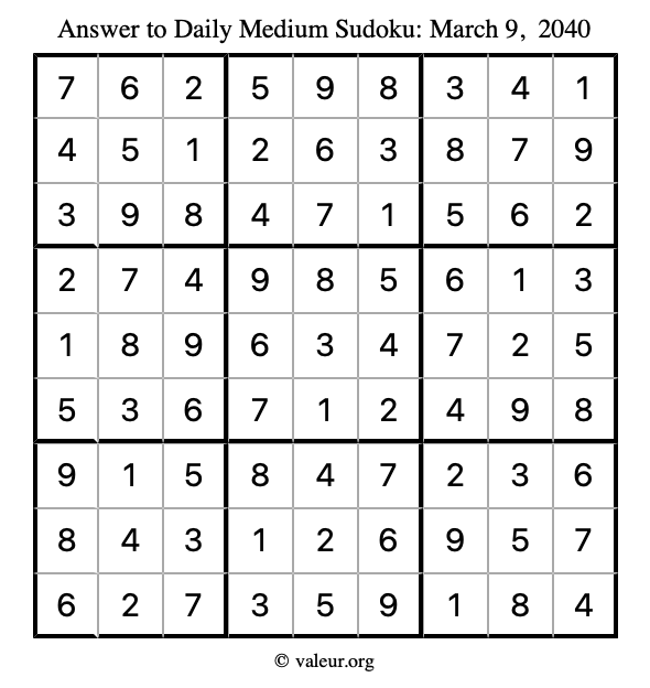 Answer to medium sudoku March 9, 2040