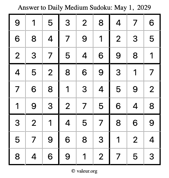 Answer to medium sudoku May 1, 2029