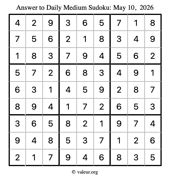 Answer to medium sudoku May 10, 2026