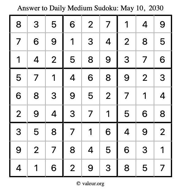 Answer to medium sudoku May 10, 2030