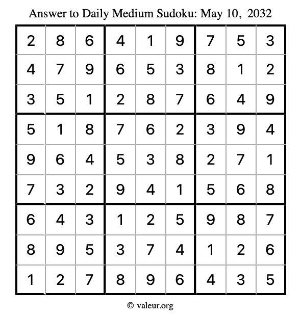 Answer to medium sudoku May 10, 2032