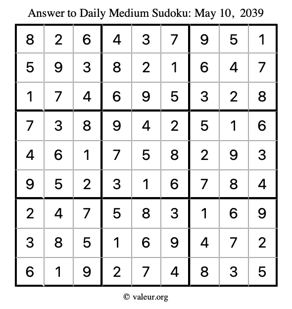 Answer to medium sudoku May 10, 2039