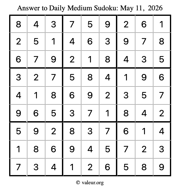Answer to medium sudoku May 11, 2026