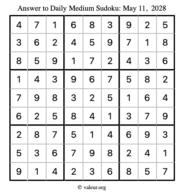Answer to medium sudoku May 11, 2028