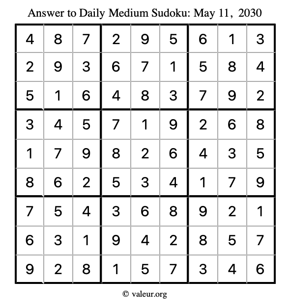 Answer to medium sudoku May 11, 2030