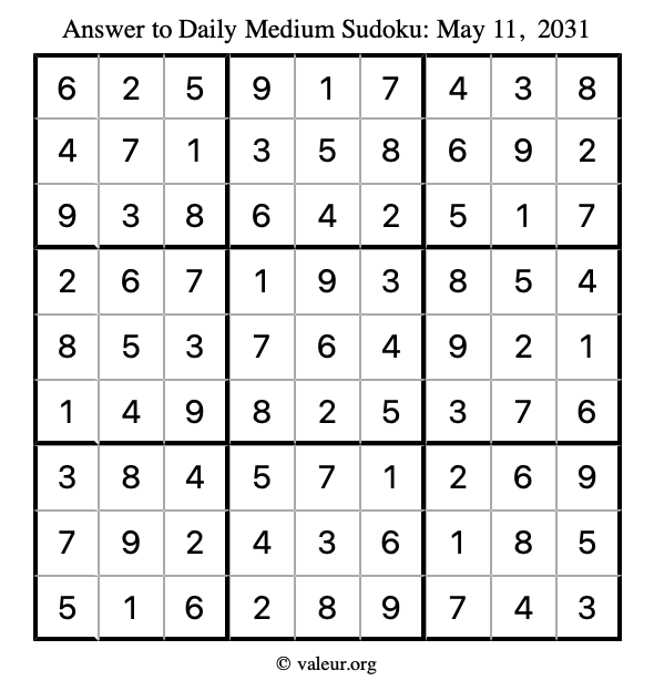 Answer to medium sudoku May 11, 2031
