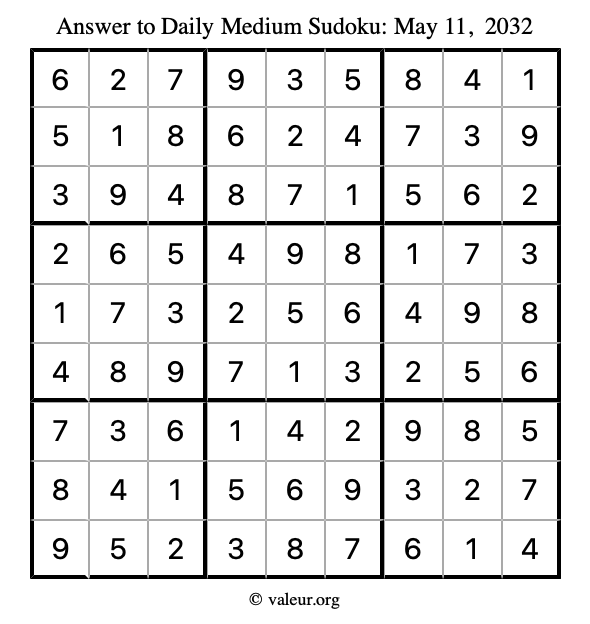 Answer to medium sudoku May 11, 2032