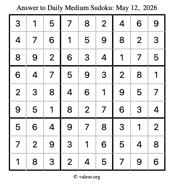 Answer to medium sudoku May 12, 2026