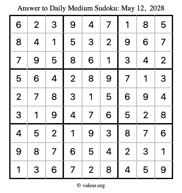 Answer to medium sudoku May 12, 2028
