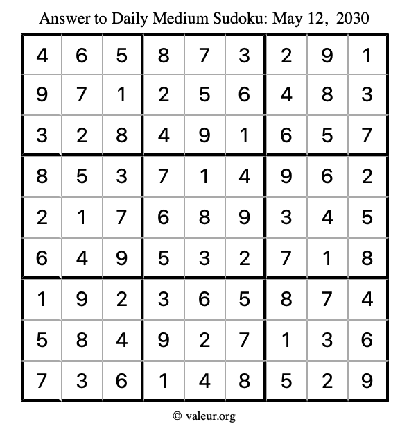 Answer to medium sudoku May 12, 2030