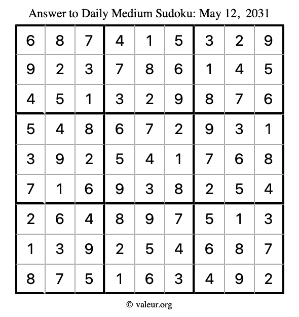 Answer to medium sudoku May 12, 2031