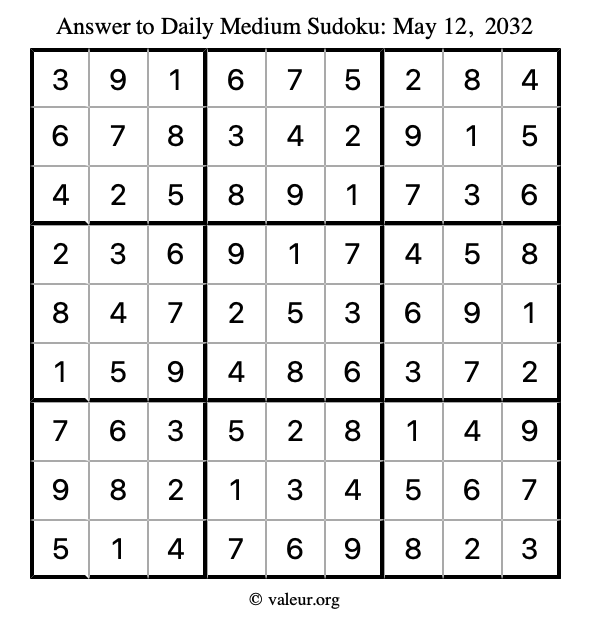 Answer to medium sudoku May 12, 2032