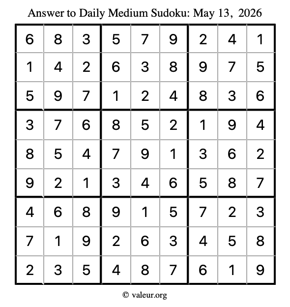 Answer to medium sudoku May 13, 2026