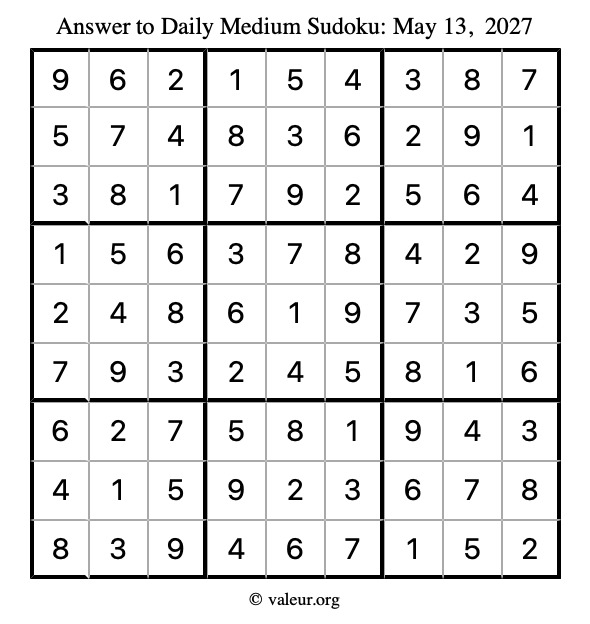Answer to medium sudoku May 13, 2027