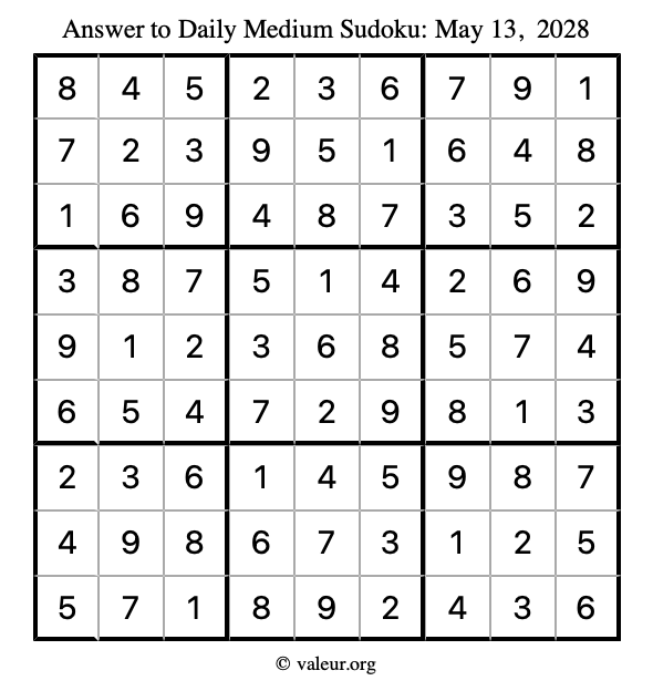 Answer to medium sudoku May 13, 2028