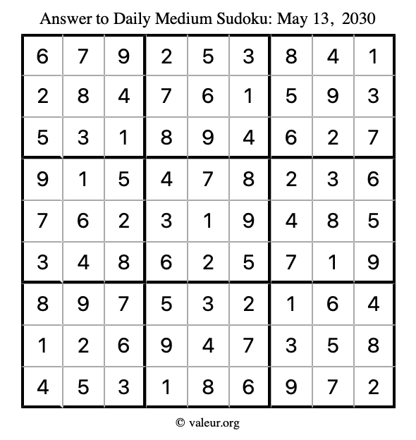 Answer to medium sudoku May 13, 2030