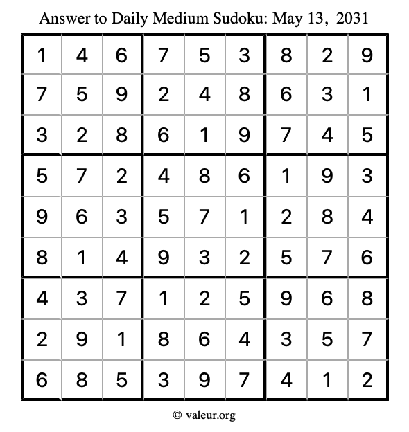 Answer to medium sudoku May 13, 2031