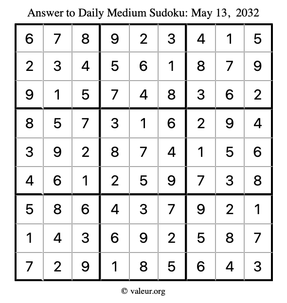 Answer to medium sudoku May 13, 2032