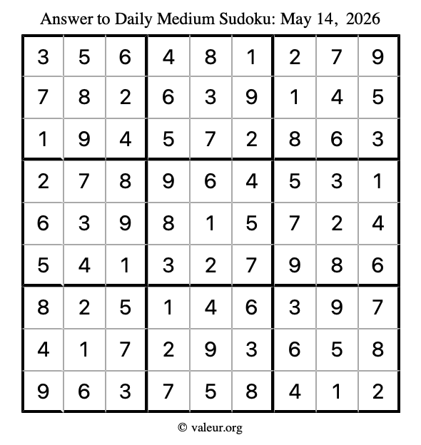 Answer to medium sudoku May 14, 2026