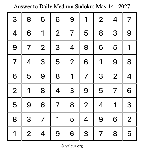 Answer to medium sudoku May 14, 2027