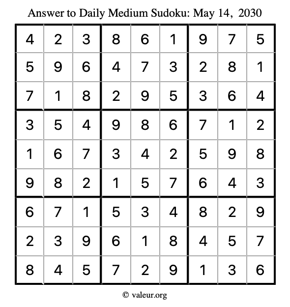 Answer to medium sudoku May 14, 2030