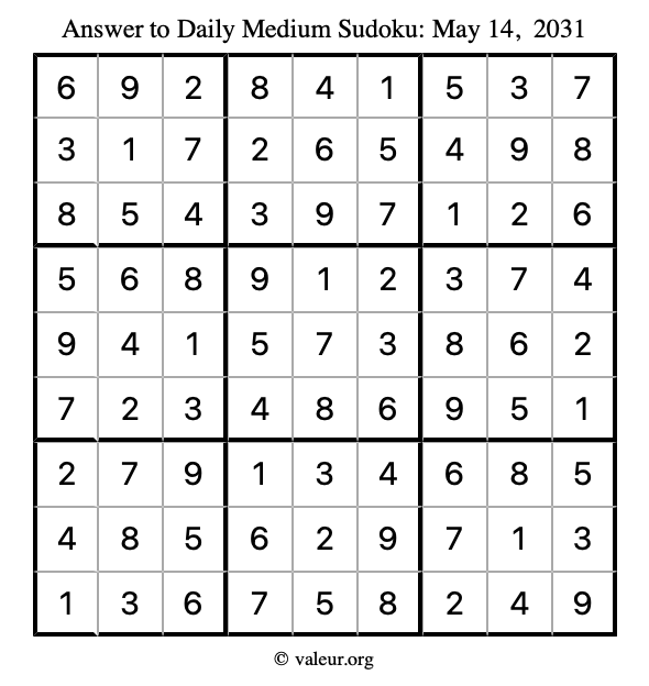 Answer to medium sudoku May 14, 2031