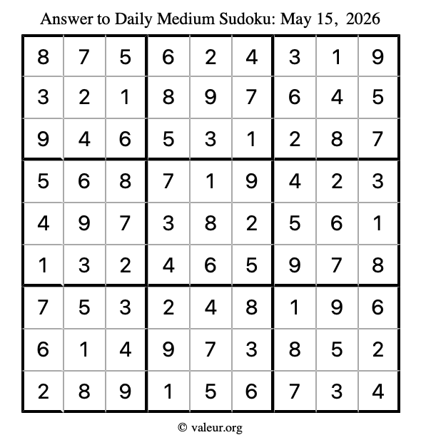Answer to medium sudoku May 15, 2026