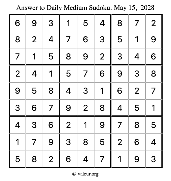 Answer to medium sudoku May 15, 2028