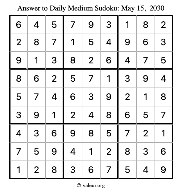 Answer to medium sudoku May 15, 2030