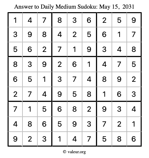 Answer to medium sudoku May 15, 2031